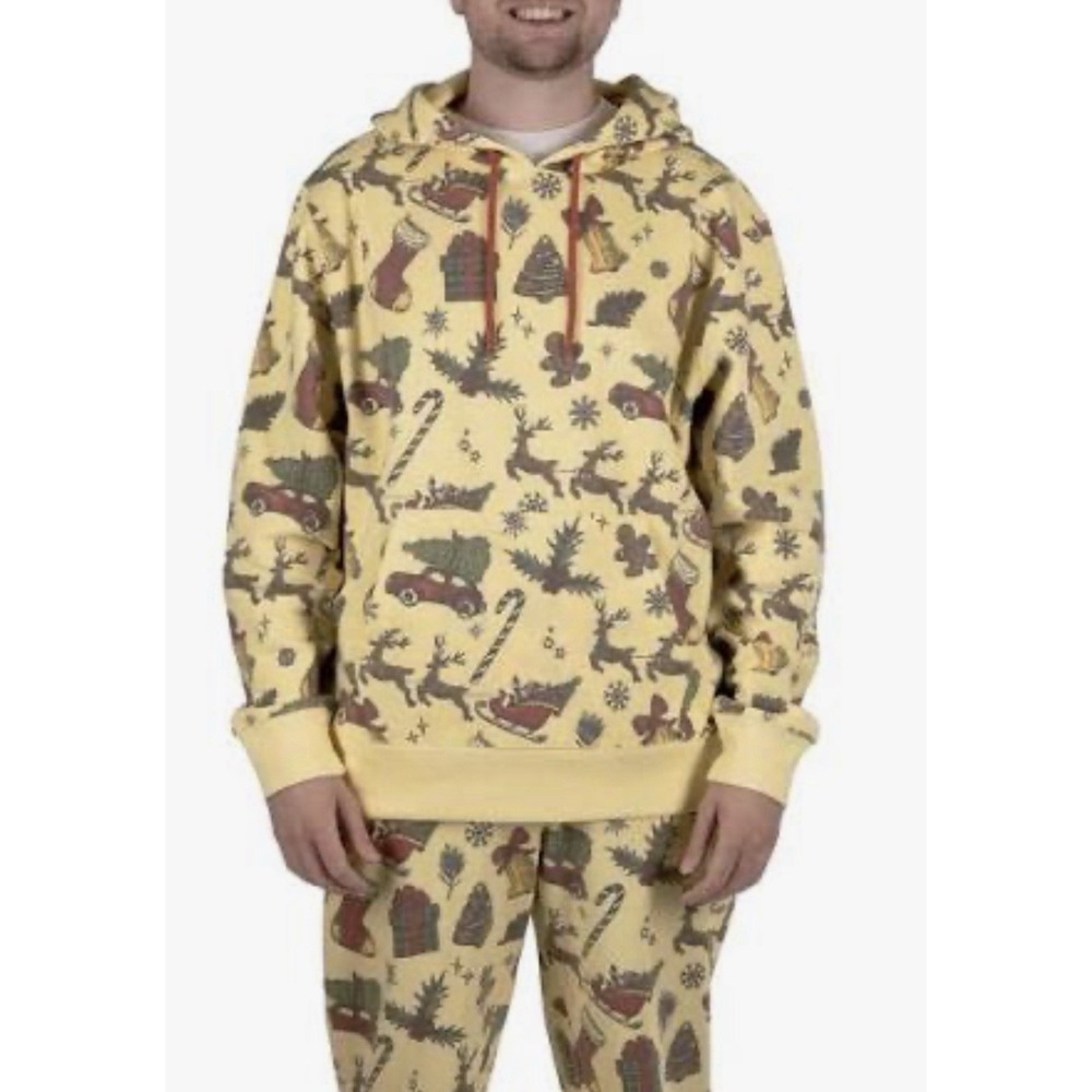 New Dec 25th Men's Large Holiday 2 Piece Hoodie Sweatpants Set Santa Yellow CC